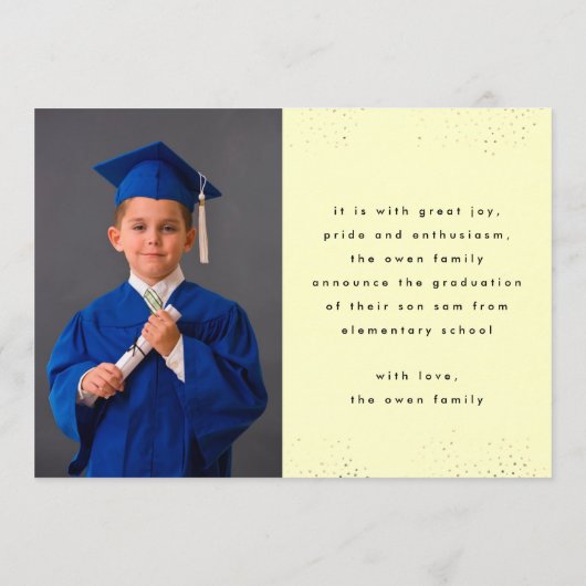 Elementair zwart-gele tekst Modern twee foto-Afstu Aankondiging (Achterkant)