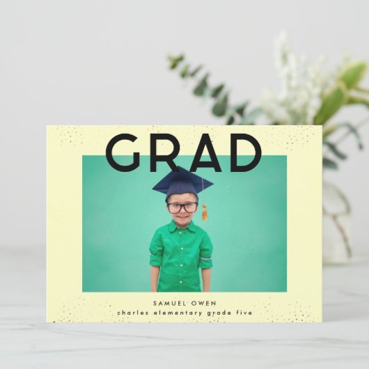 Elementair zwart-gele tekst Modern twee foto-Afstu Aankondiging (Staand voorkant)