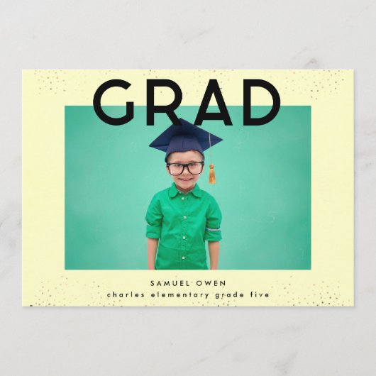 Elementair zwart-gele tekst Modern twee foto-Afstu Aankondiging (Voorkant)