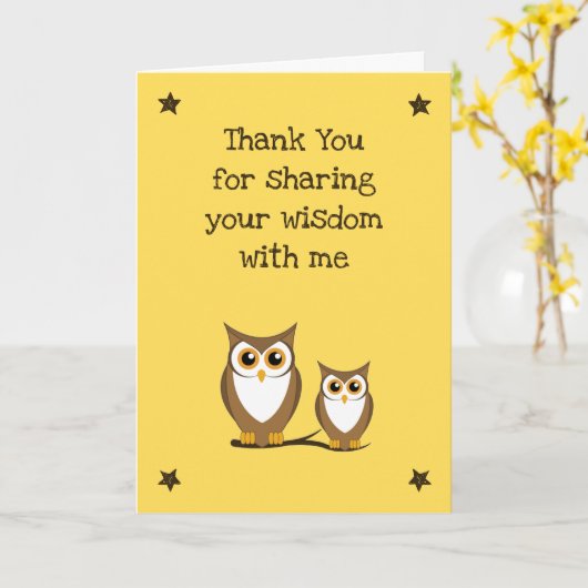 Elementaire leraar (van student) Owl Dank u Kaart (Gele Bloem)