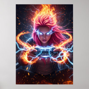 Elementaire Magiër Gamer Meisje Kunst Poster