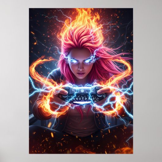 Elementaire Magiër Gamer Meisje Kunst Poster (Voorkant)