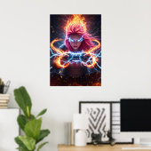 Elementaire Magiër Gamer Meisje Kunst Poster (Thuiskantoor)