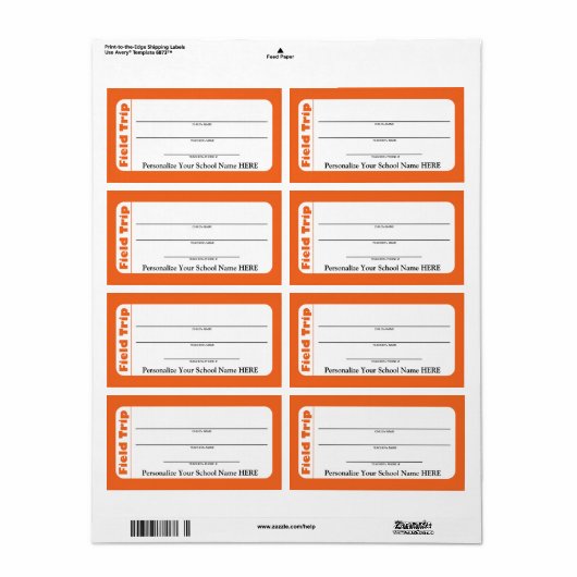 Elementaire of peuter-schoolse veldreislabels etiket (Full Sheet)