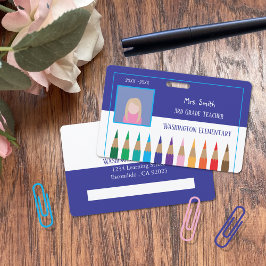 Elementaire school leraar blauw foto ID-kaart Badge