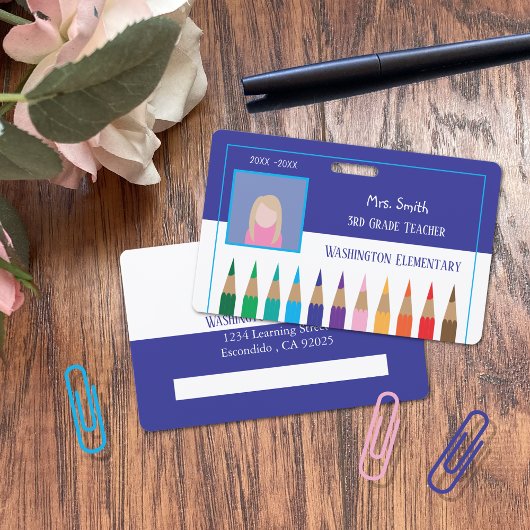 Elementaire school leraar blauw foto ID-kaart Badge
