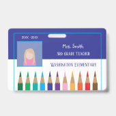 Elementaire school leraar blauw foto ID-kaart Badge (Voorkant)