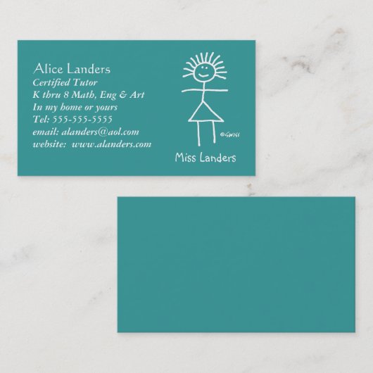 Elementaire Tutor Teacher Visitekaartje Custom (Voorkant / Achterkant)