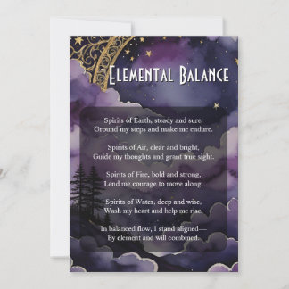 Elemental Balance Pagan Prayer Ritual Card Kaart