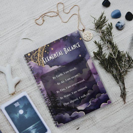 Elemental Balance Purple Night Sky Pagan Prayer Notitieboek