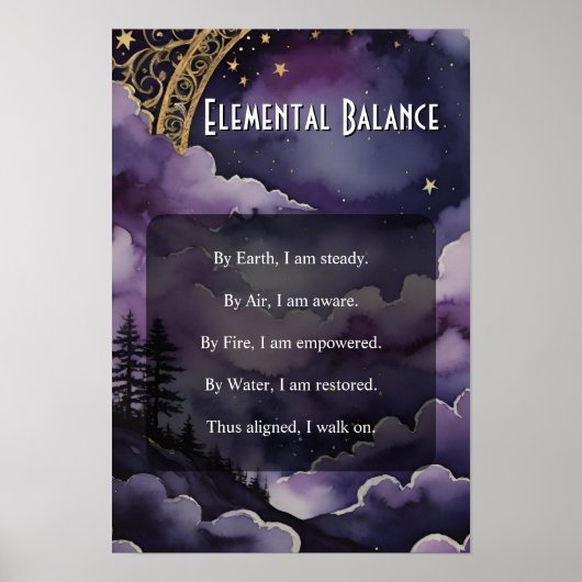 Elemental Balance Purple Night Sky Pagan Prayer Poster (Voorkant)