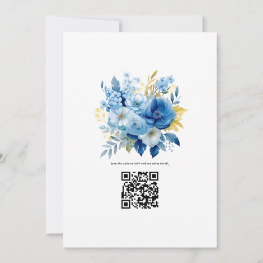Elemental Blauw en Goud Bloemen Bruiloft Kaart (Achterkant)