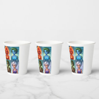 Elemental Fantasy Portretten Vuur Water Aarde Luch Papieren Bekers