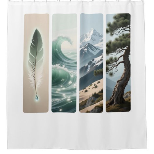 Elemental Natuur Feather Wave Mountain Pine Douchegordijn (Voorkant)