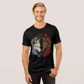 Elemental Wolves – Fire & Ice Spirit Art Tri-Blend Shirt (Voorkant volledig)