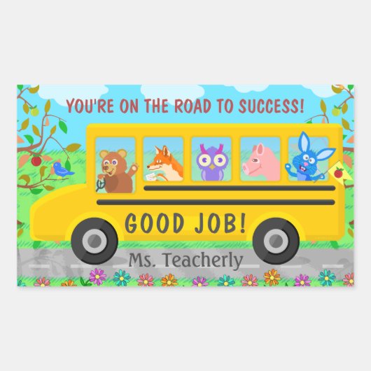 Elementary School Schattigee Bus Road naar Success Rechthoekige Sticker (Voorkant)