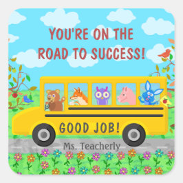 Elementary School Schattigee Bus Road naar Success Vierkante Sticker