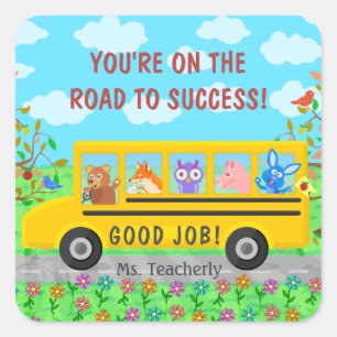 Elementary School Schattigee Bus Road naar Success Vierkante Sticker