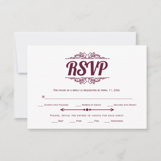  elementen bordeaux typografie RSVP-kaart RSVP Kaartje (Voorkant)