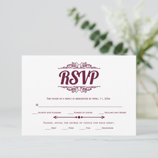  elementen bordeaux typografie RSVP-kaart RSVP Kaartje (Staand voorkant)