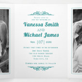  elementen en blauwgroen typografie bruiloft drieluik uitnodiging (Binnenkant midden)