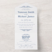  elementen stoffige blauwe typografie bruiloft all in one uitnodiging (Binnen)