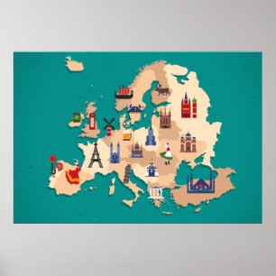 ELEMENTEN VAN EUROPA MAP LAND ILLUSTRATIE ONTWERP POSTER