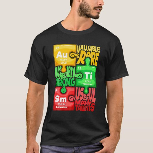 Elementenchemie voor autisme Au-Ti-SM (Autism Awar T-shirt (Voorkant)