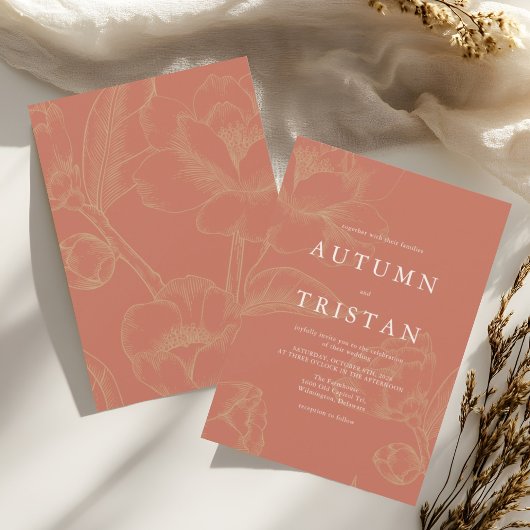 ELENA Botanical Coral Wedding Kaart