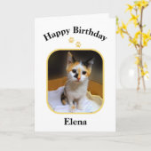 Elena Calico Kitten Gelukkige Verjaardag Kaart (Gele Bloem)