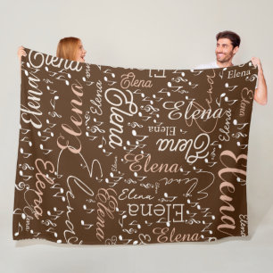 Elena gepersonaliseerde naam muzieknoten bruin fleece deken