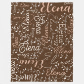 Elena gepersonaliseerde naam muzieknoten bruin fleece deken (Voorkant)