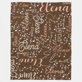 Elena gepersonaliseerde naam muzieknoten bruin fleece deken