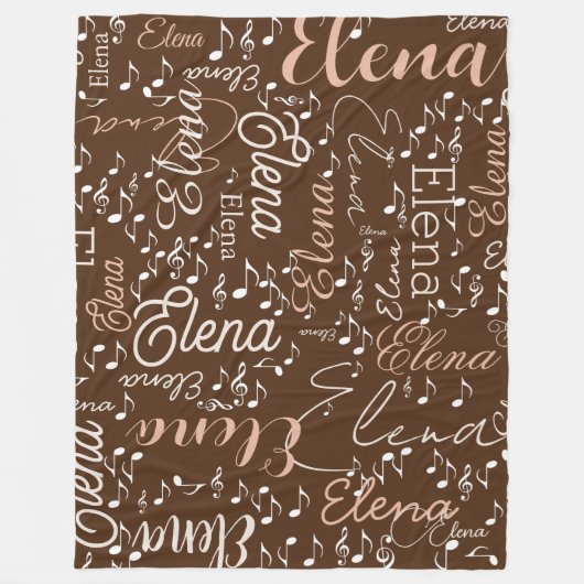 Elena gepersonaliseerde naam muzieknoten bruin fleece deken (Voorkant)