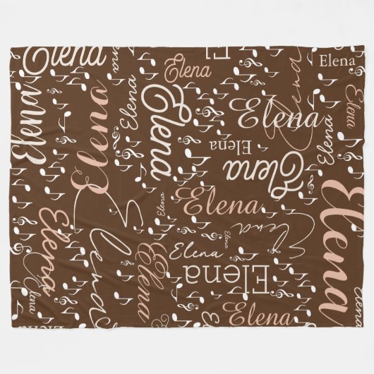 Elena gepersonaliseerde naam muzieknoten bruin fleece deken (Voorkant (Horizontaal))