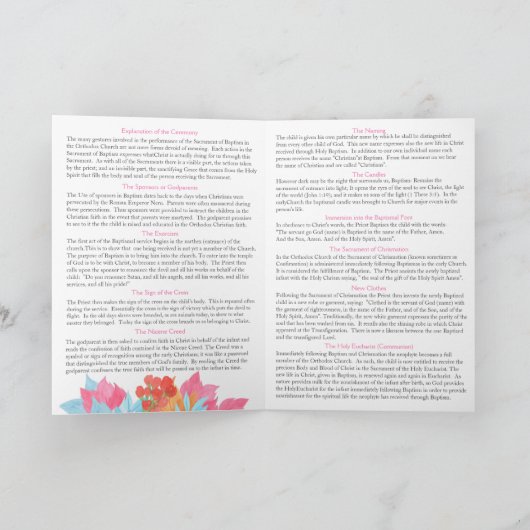 Elena Greek Orthodox Baptism Church Programme Programma (Binnen)