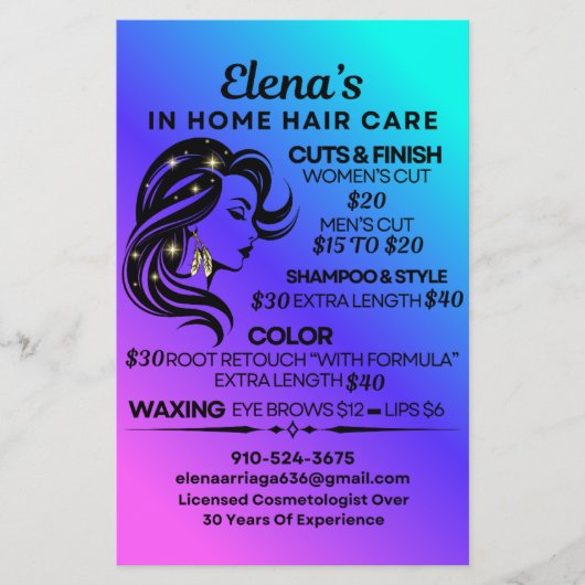 Elena's in home hair care flyer (Voorkant)