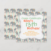 Elephans Coral Peach Mint Green Striped Kaart (Voorkant / Achterkant)