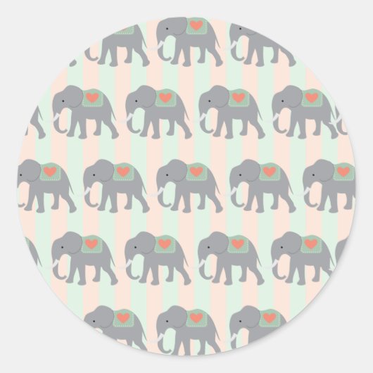  Elephans Coral Peach Mint Green Striped Ronde Sticker (Voorkant)