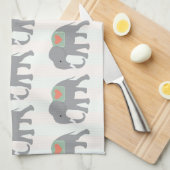 Elephans Coral Peach Mint Green Striped Theedoek (Quarter Fold)