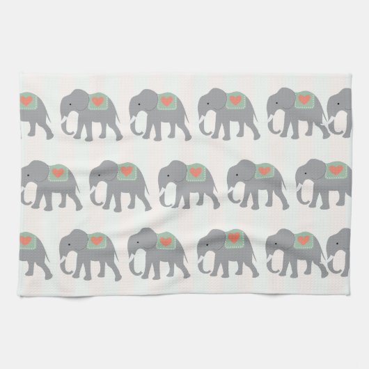 Elephans Coral Peach Mint Green Striped Theedoek (Horizontaal)