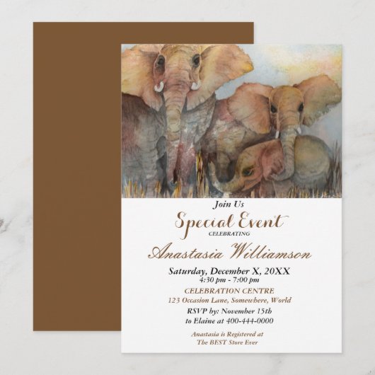 ELEPHANT 10e BIRTHDAY PARTIJ INVITATIE Kaart (Voorkant / Achterkant)