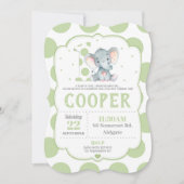 Elephant 1e verjaardag Uitnodiging Groene Polka Do (Voorkant)