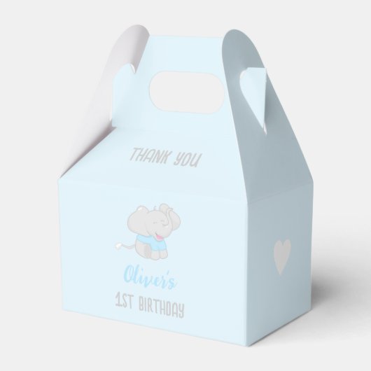 Elephant 1st Birthday Blue Favor Box Bedankdoosjes (Voorkant Zijde)
