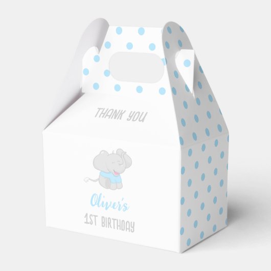 Elephant 1st Birthday Blue Favor Box Bedankdoosjes (Voorkant Zijde)