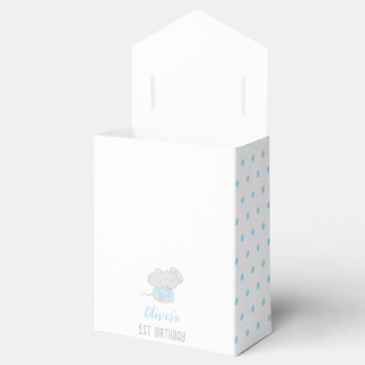 Elephant 1st Birthday Blue Favor Box Bedankdoosjes (Geopend)
