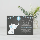 Elephant 1st Birthday Boy Uitnodiging - Aangepaste (Staand voorkant)