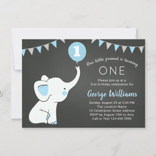 Elephant 1st Birthday Boy Uitnodiging - Aangepaste (Voorkant)