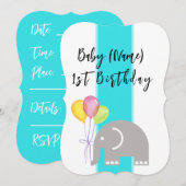 Elephant 1st Birthday Flat Kaart (Voorkant / Achterkant)