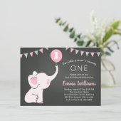 Elephant 1st Birthday Girl Invitation - Custom Age Kaart (Staand voorkant)
